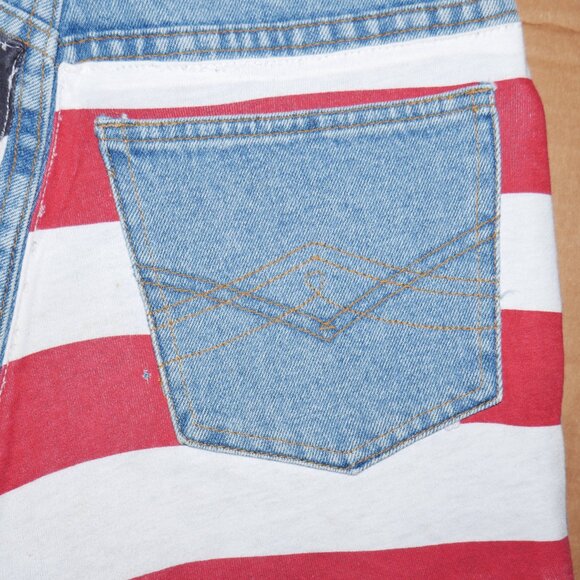 Vintage USA American Flag Denim Jean Shorts Fringe Rare Size 30 Hot Pants - Picture 5 of 9